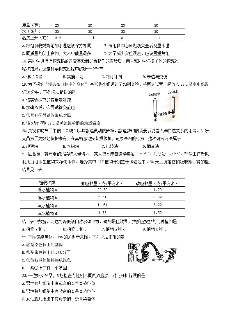 2021年四川省凉山州中考生物真题卷及答案第3页
