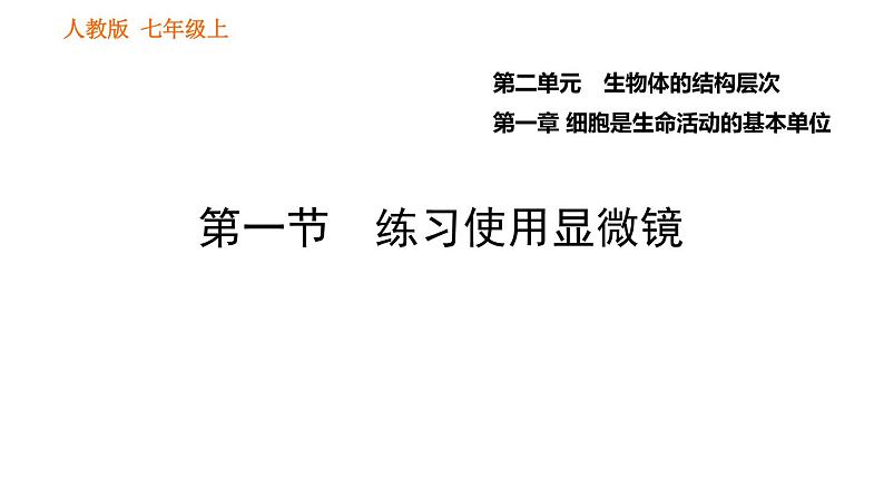 人教版七年级上册生物习题课件 第二单元 2.1.1 练习使用显微镜第1页