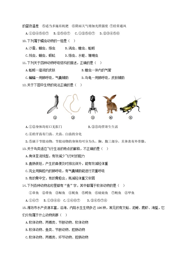 2020-2021学年山东省潍坊安丘市人教版生物七年级上学期期末考试试题（word版 含答案）03