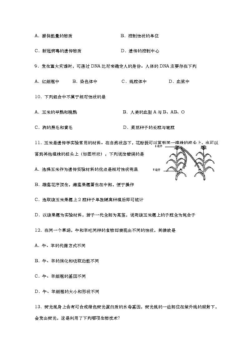 山东省烟台栖霞市（五四制）2020-2021学年八年级上学期期末考试生物试题（word版 含答案）03