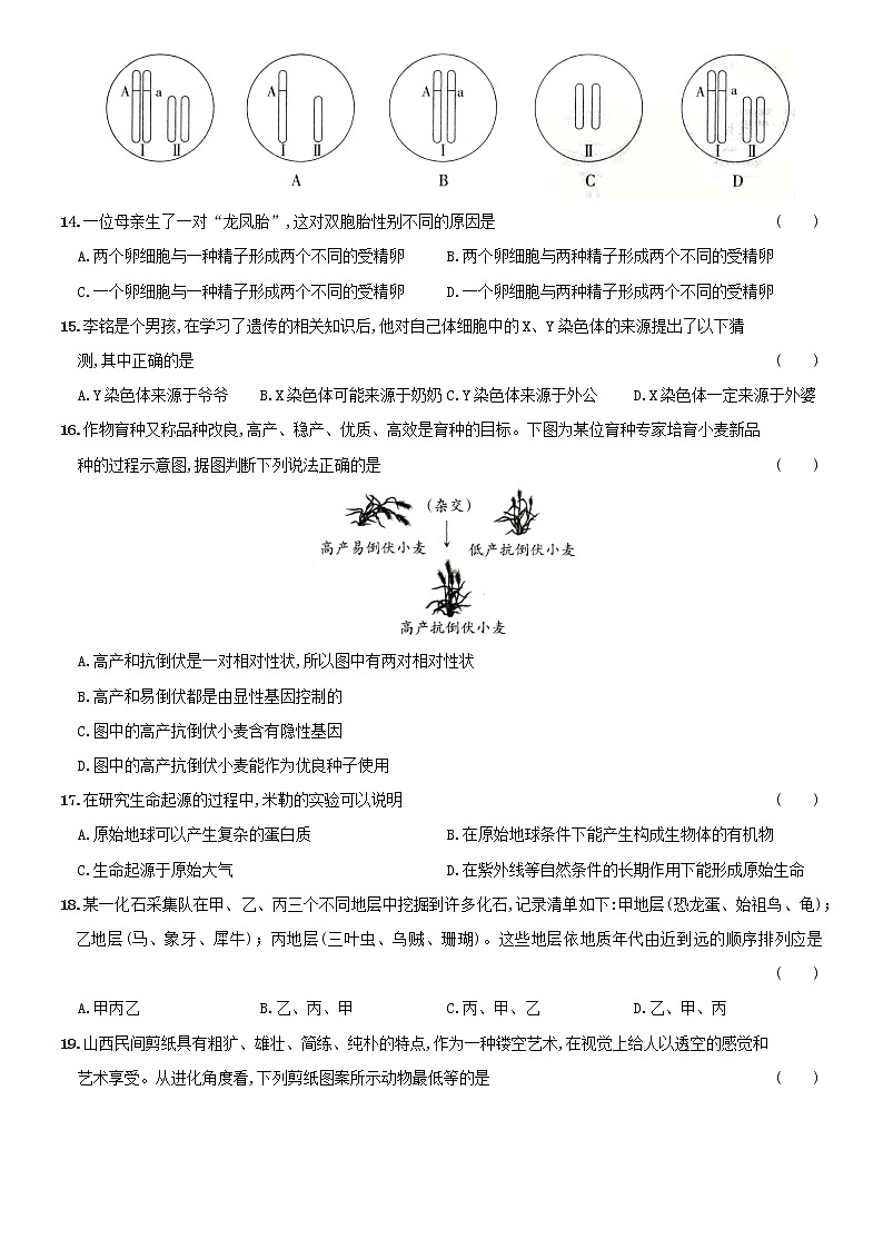 山西省太原市2020－2021学年人教版八年级生物下册期末质量评估卷（详尽全解析）03