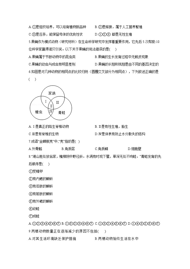 2020-2021学年人教版生物八年级下册期末复习卷（一）（word版 含答案）02