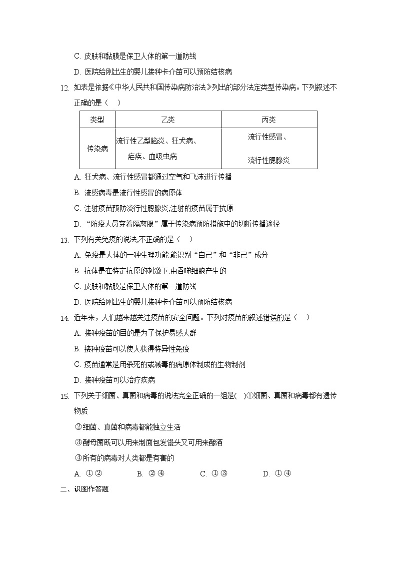 山东省新泰市2020--2021学年七年级下学期生物期末仿真训练一（word版 含答案）03