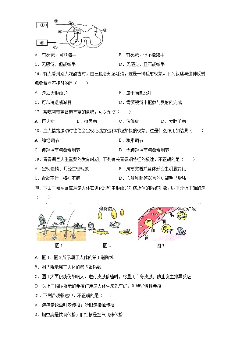 河北省唐山市2020-2021学年七年级下册期末（模拟）生物试卷（word版 含答案）03