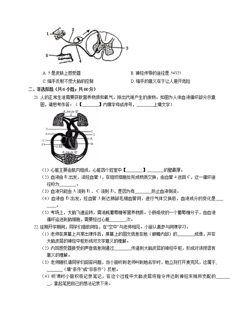 天津市红桥区2020-2021学年下学期七年级期末生物综合练习试卷（word版 含答案）03