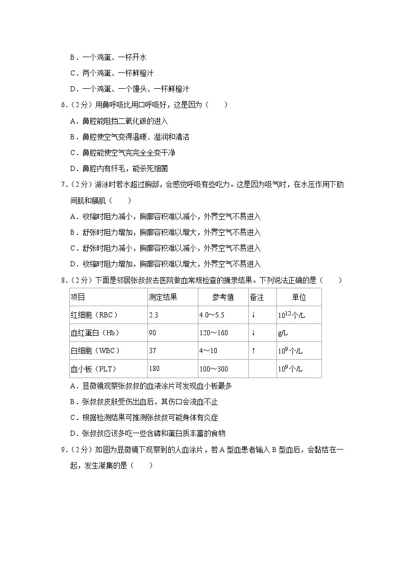 期末水平测试卷3 2020-2021学年七年级下学期生物期末考试试题（word版 含答案）第2页