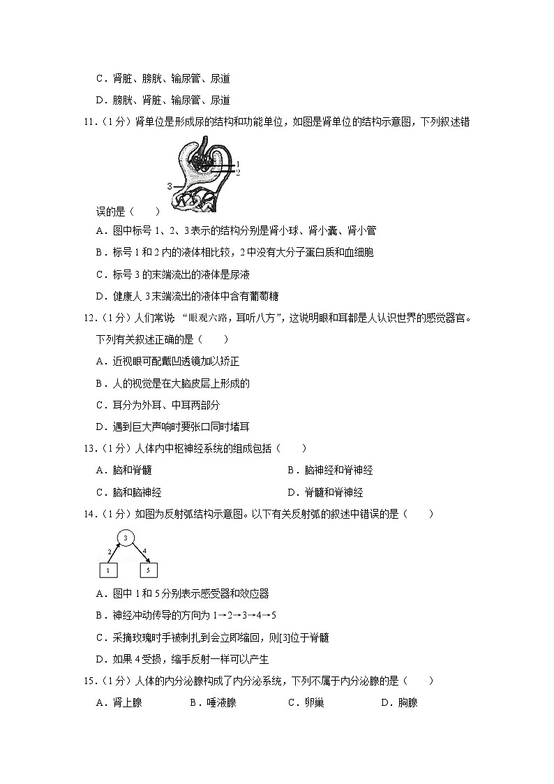 期末水平测试卷6 2020-2021学年七年级下学期生物期末考试试题（word版 含答案）03