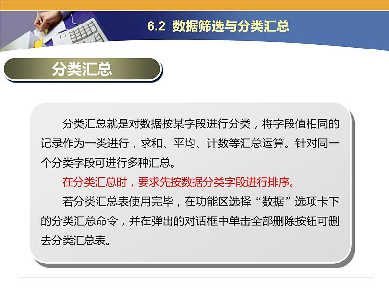 第6课 电子表格数据的排序与汇总 主题二 数据的筛选与分类汇总 课件第6页