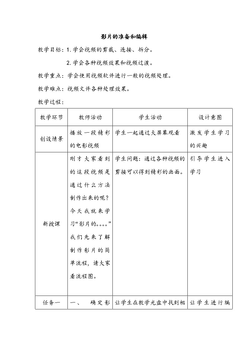 第3节 影片的准备和编辑 教案01