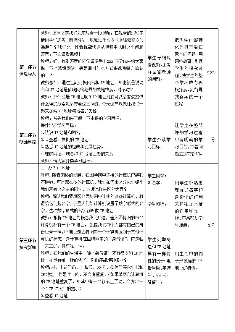 人教（蒙教版）七下信息技术 1.2IP地址与域名 教案02