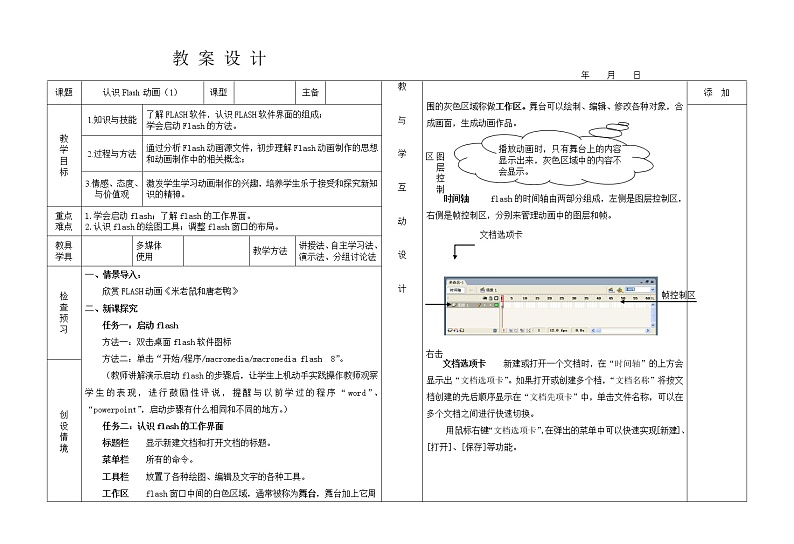 人教（蒙教版）八下信息技术 2.1.1认识Flash的窗口组成 教案第1页