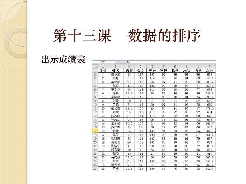 冀教版七年级全册信息技术 13.数据的排序 课件第1页