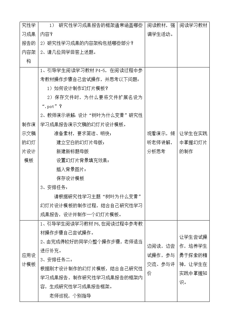 闽教版七下信息技术 1.1制作研究性学习成果报告 教案第2页