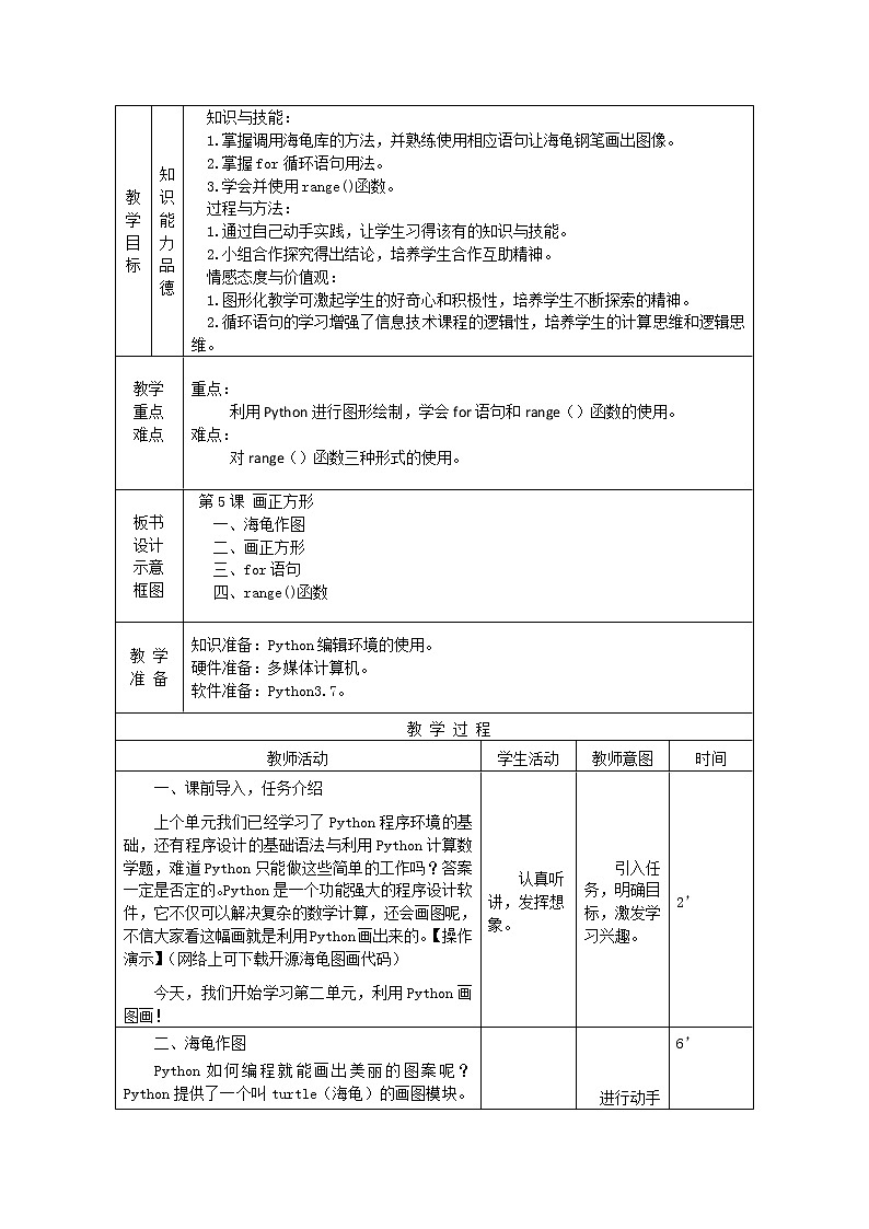 南方版信息技术八年级上册 5 画正方形 教案第2页