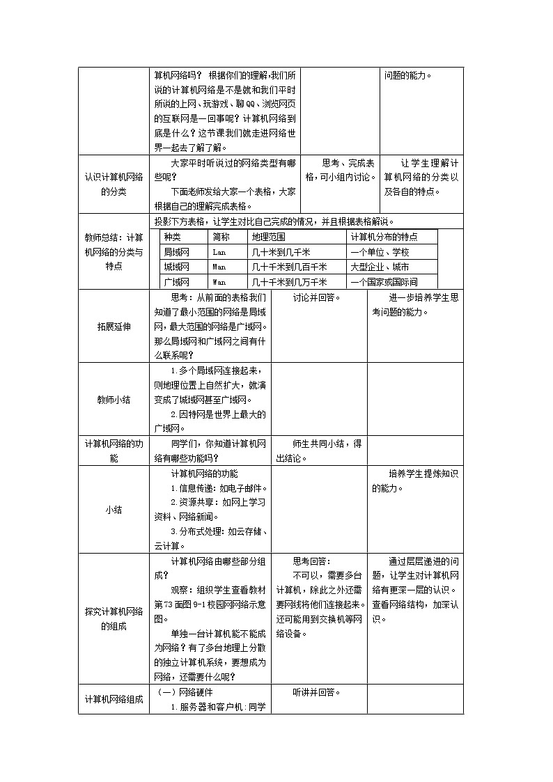 南方版信息技术七年级上册 第9课 走进网络世界 教案第2页