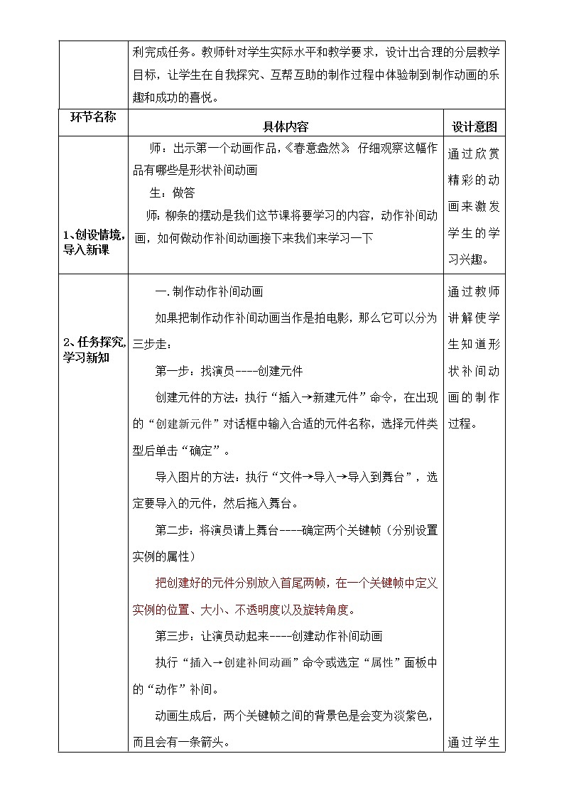 人教（蒙教版）八下信息技术 2.4.2制作动作补间动画 教案第2页