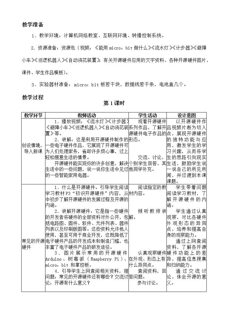 闽教版信息技术八年级下册 第1课《初识开源硬件及其开发环境》教案 (共2课时)第3页