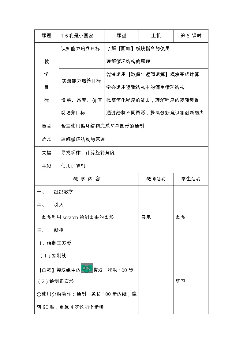大连版七年级下册信息技术 5.我是小画家--画笔模块组 教案第1页
