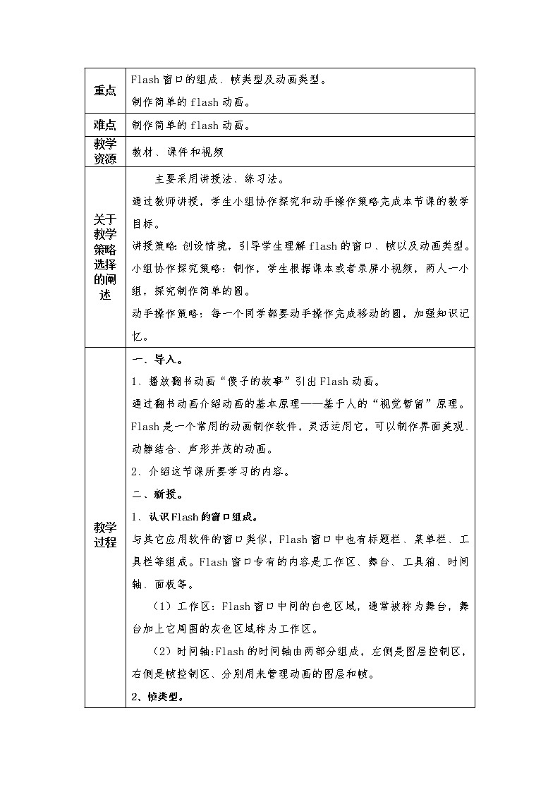 人教（蒙教版）八下信息技术 2.1认识Flash动画 教案第2页