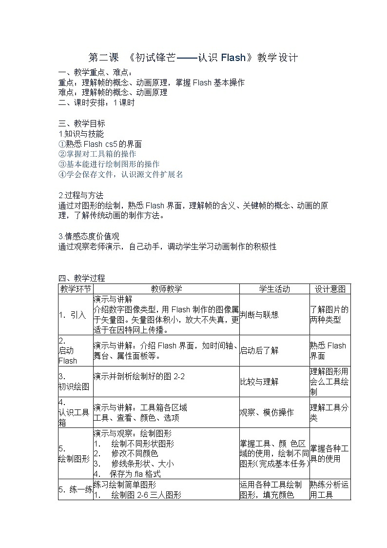 浙教版（广西）八年级下册信息技术2.初试锋芒--认识Flash 教案第1页