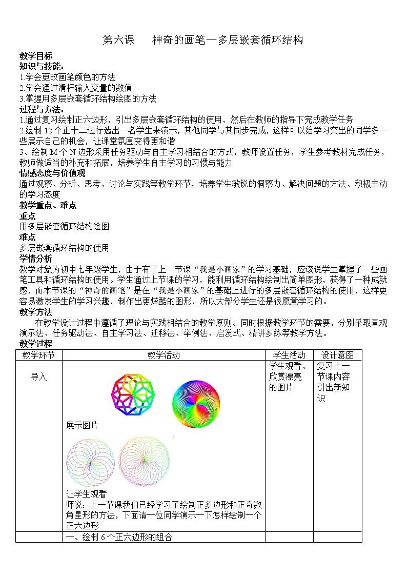 大连版七年级下册信息技术 6.神奇的画笔--多层嵌套循环结构 教案01