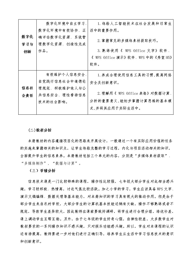 青岛版初中信息技术第二册 全册课程纲要第3页
