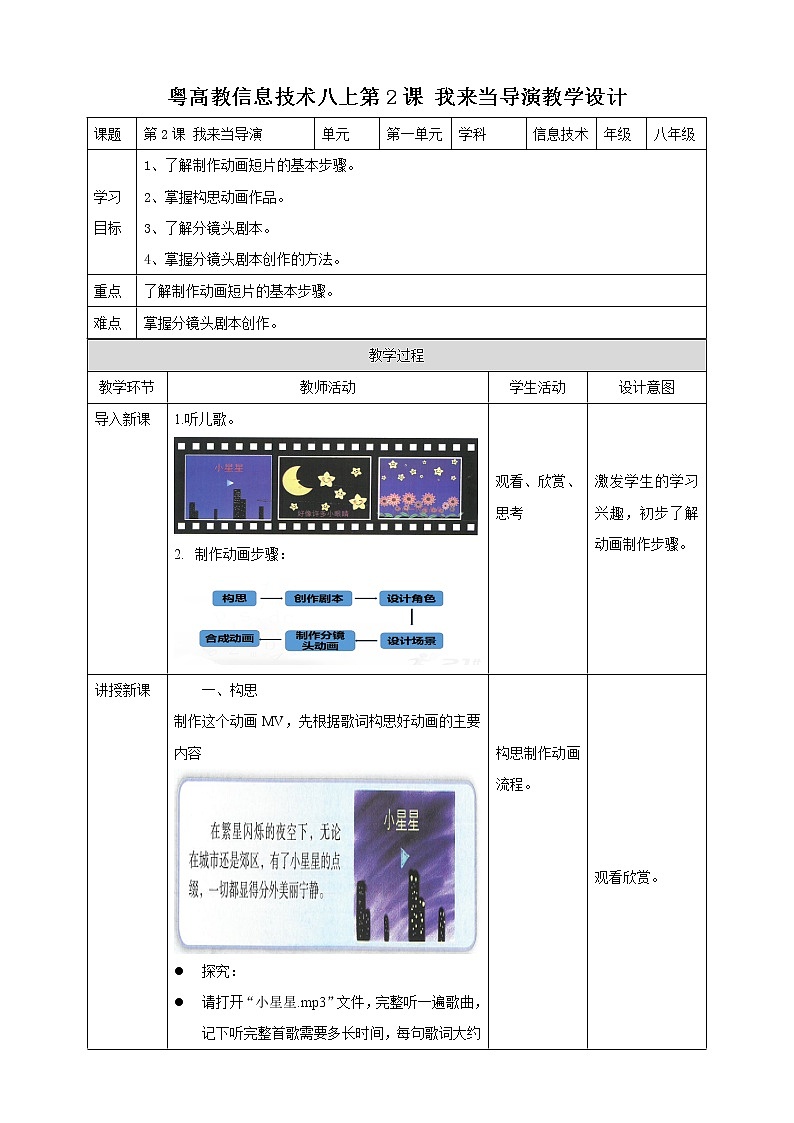 粤高教版（2018）八上信息技术1.2 我来做导演教案01