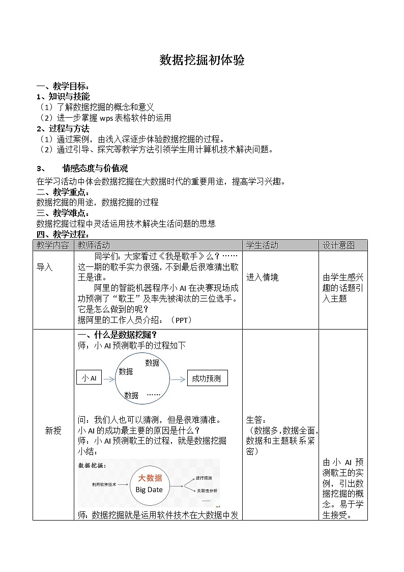 苏科版（2018）七年级全册信息技术 3.3.4数据挖掘 教案01