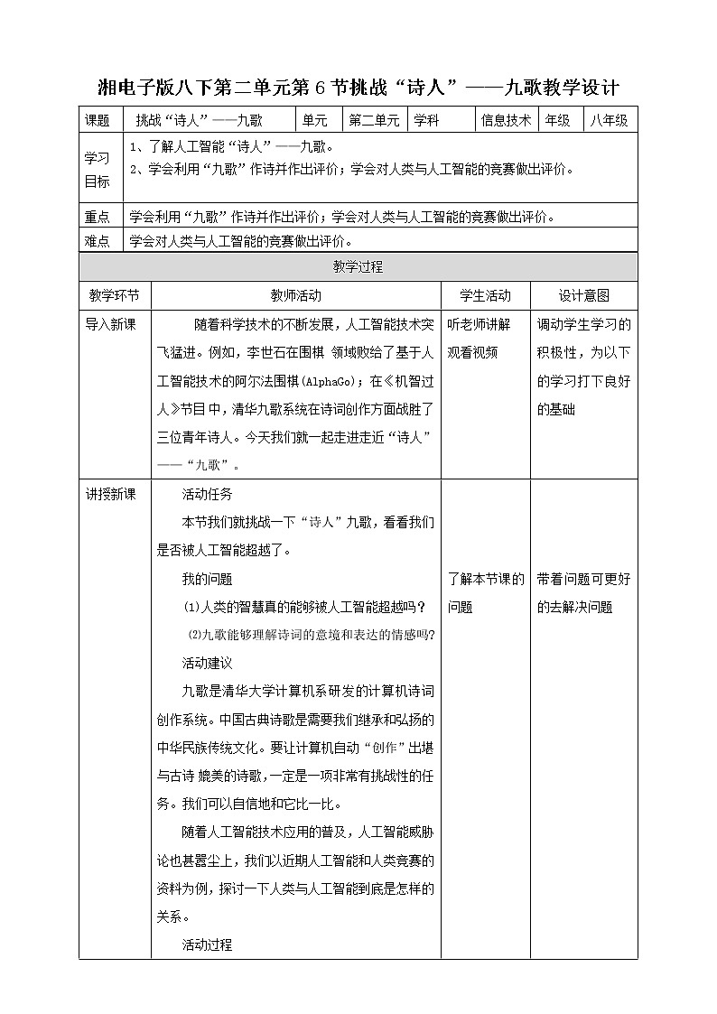 湘电子版八下2.6 挑战“诗人”——九歌 课件PPT+教案+视频01