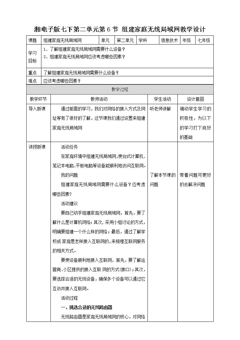 湘电子版七下2.6 组建家庭无线局域网 课件PPT+教案01