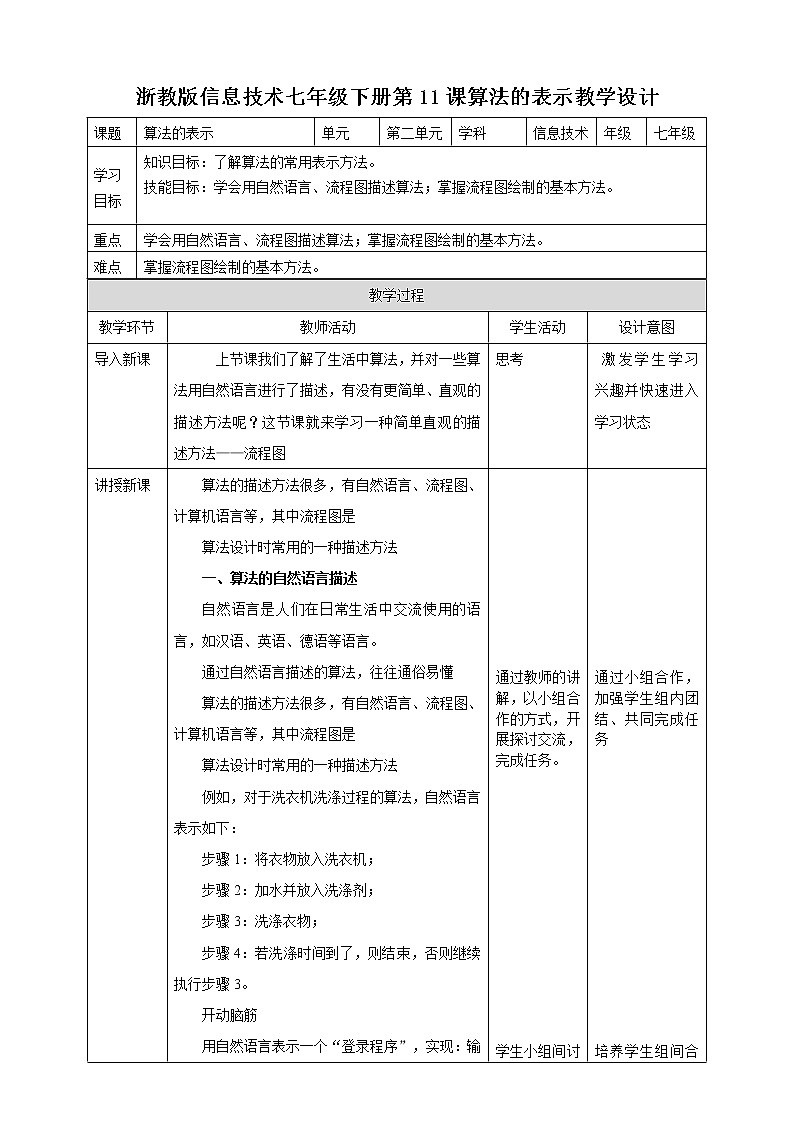 第11课 算法的表示 课件+教案01