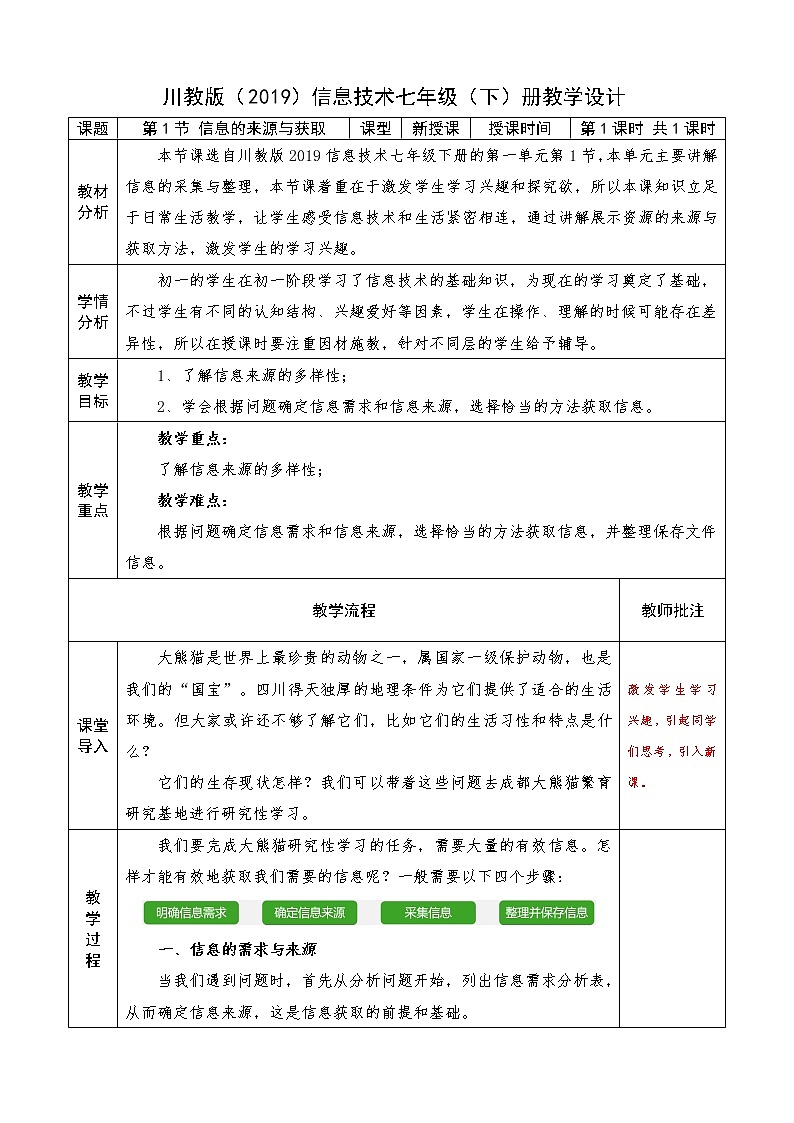 信息技术七下1.1 《信息的来源于获取》课件+教案+练习 川教版 （2019）01