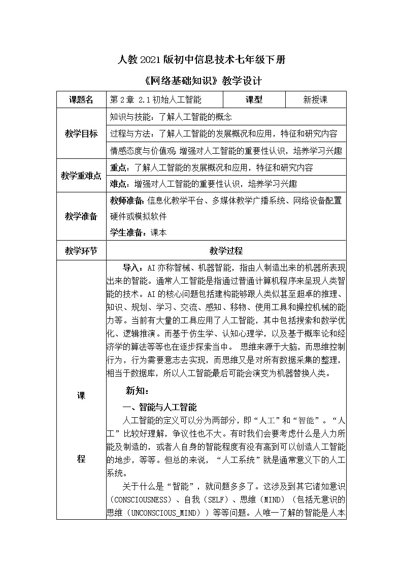 人教2021版（内蒙）2.1《初识人工智能》课件+教案01