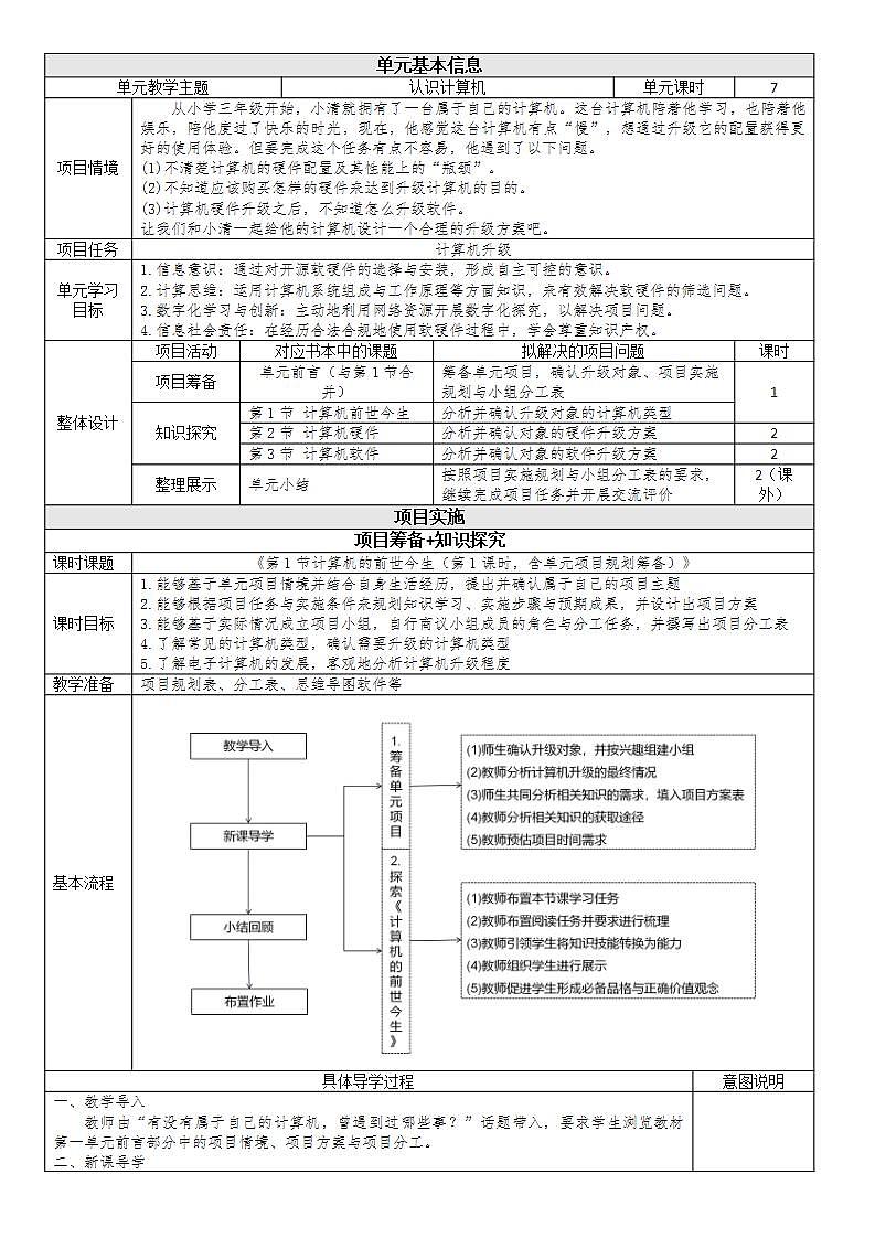清华大学版2023 初中信息技术 七年级上册 第一单元 认识计算机大单元设计教学设计第1页