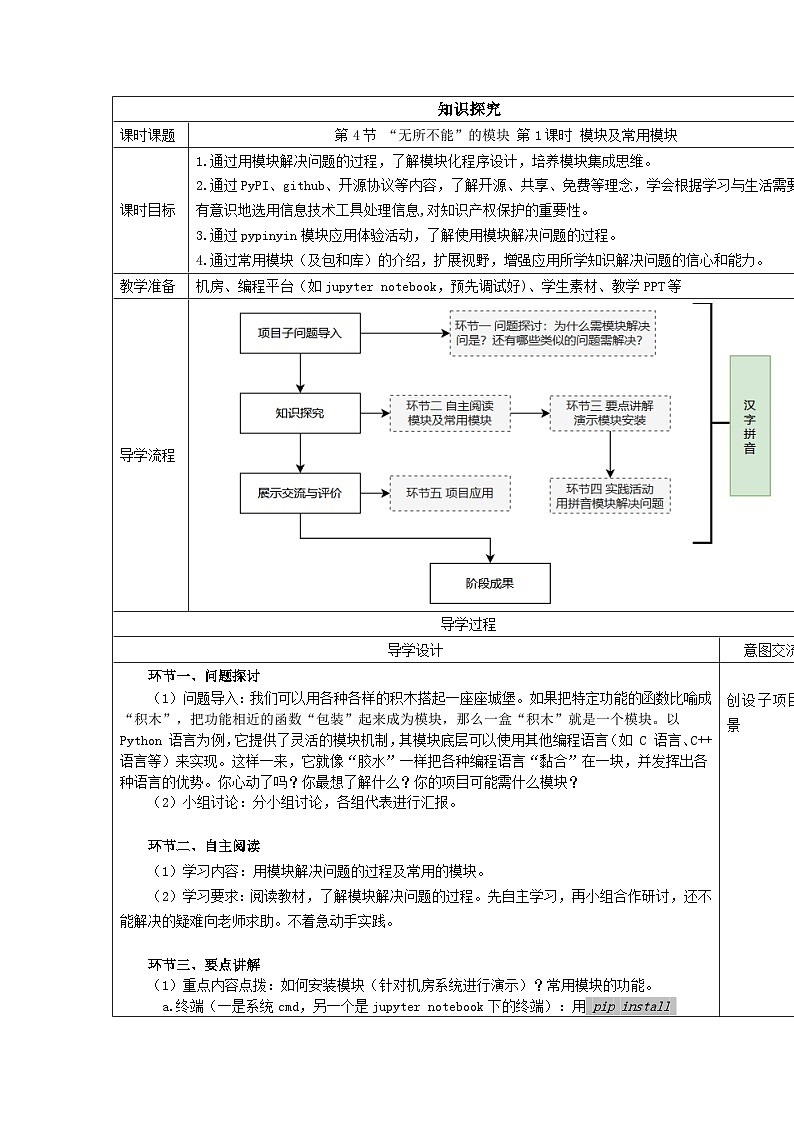 清华大学版2023 初中信息技术 八年级上册 第一单元第4节《“无所不能”的模块》第一课时（教案）第1页