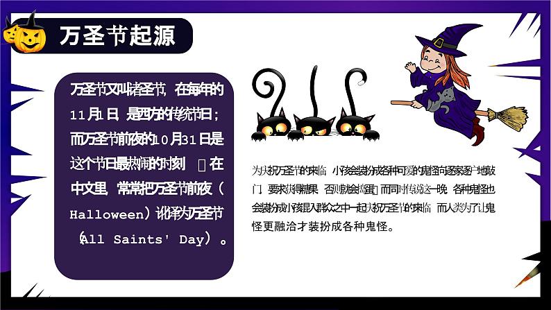 蓝黑卡通风万圣节活动主题介绍万圣节的服饰课件PPT第4页