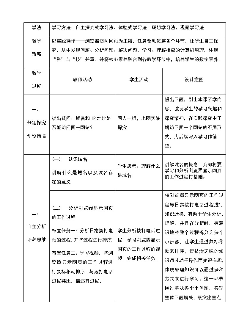 网页浏览——活动2 分析浏览器显示网页的工作过程 教学设计02