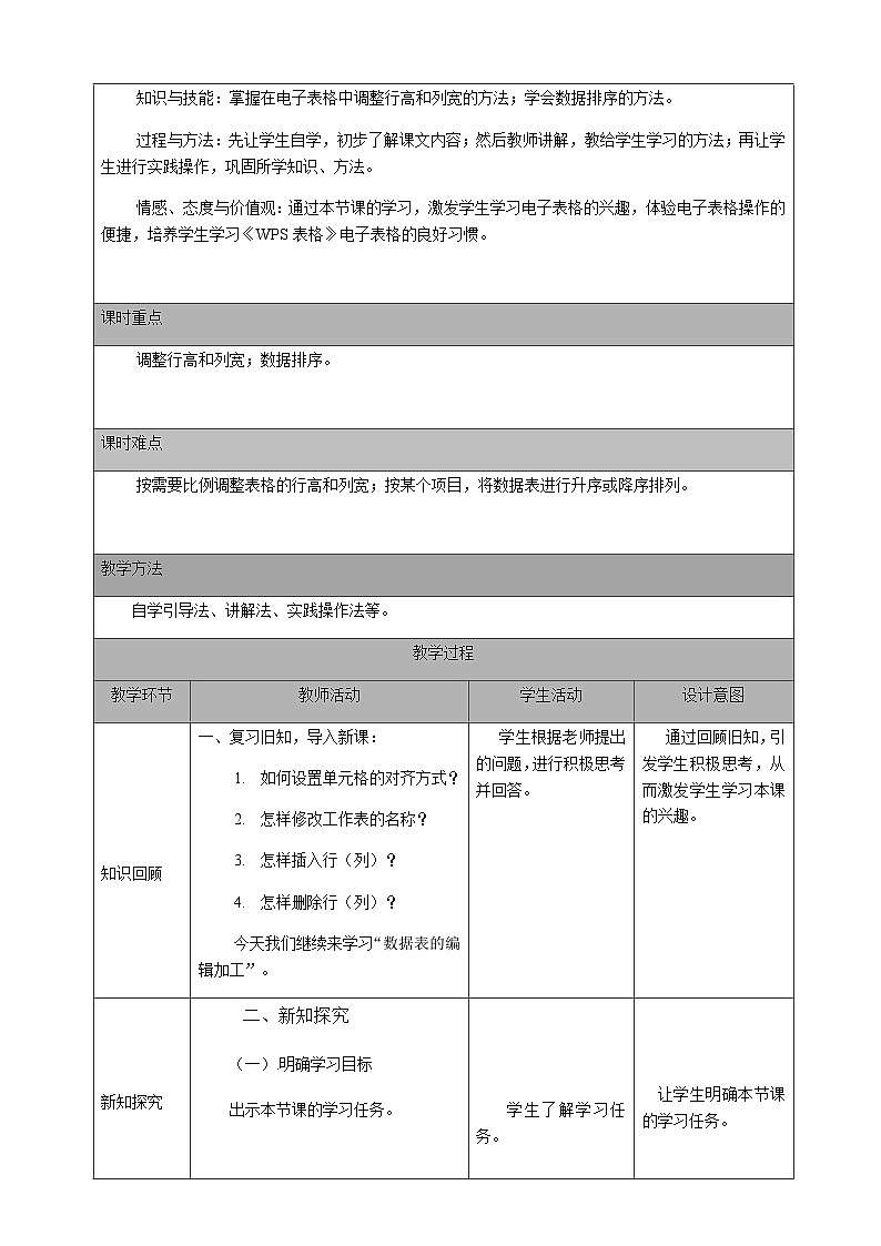 人教版 2021 初中信息技术 七年级下册 第二章 活动一 数据表的编辑加工 （第四课时）教案第2页