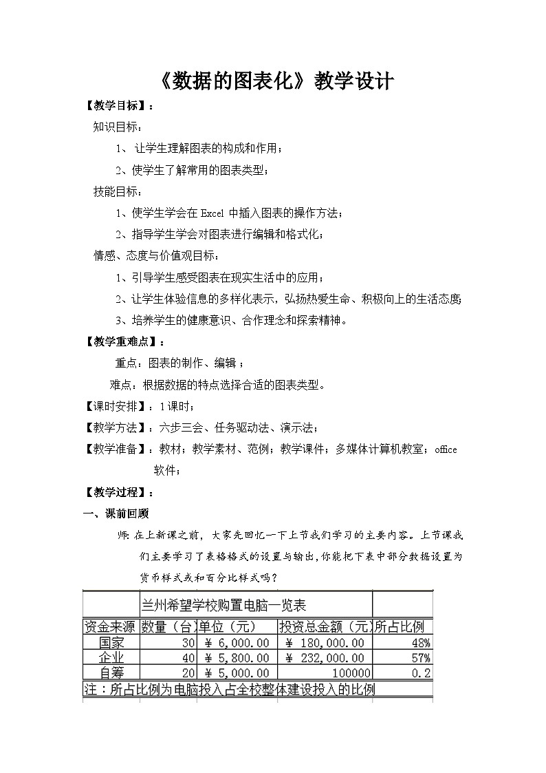 甘教版 初中信息技术 七年级下册 3.6数据图表化 教案01