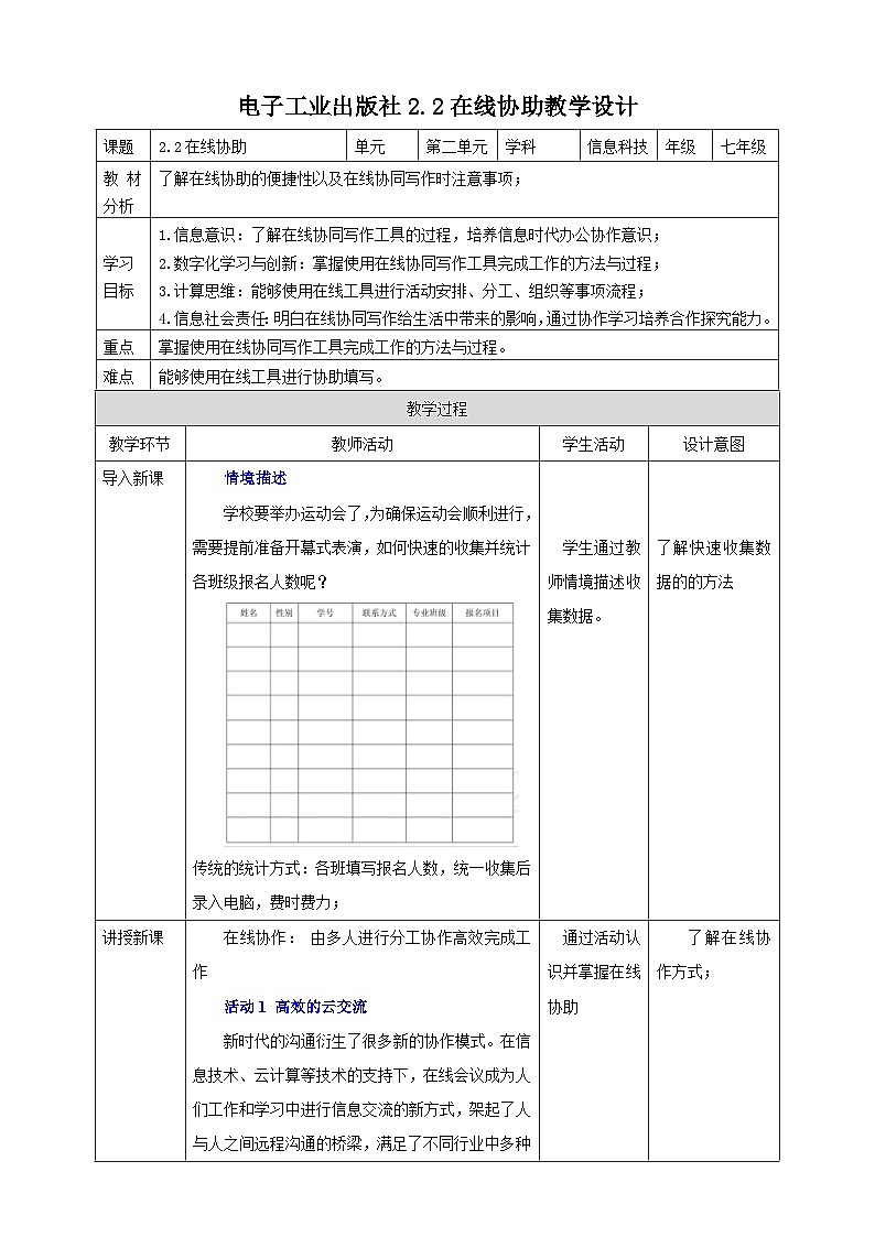 【新课标】电子工业版信息技术七下 2.2《在线协助》教案第1页