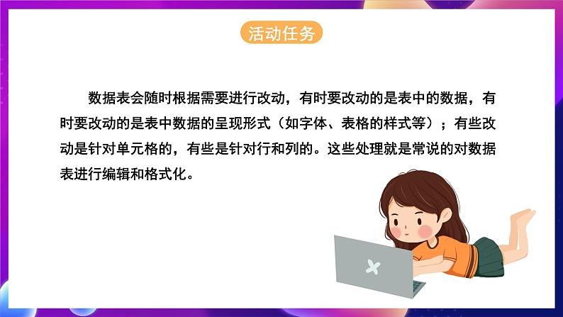 北师大版信息技术七年级下册 3.10《编辑和格式化数据表》课件》课件第2页