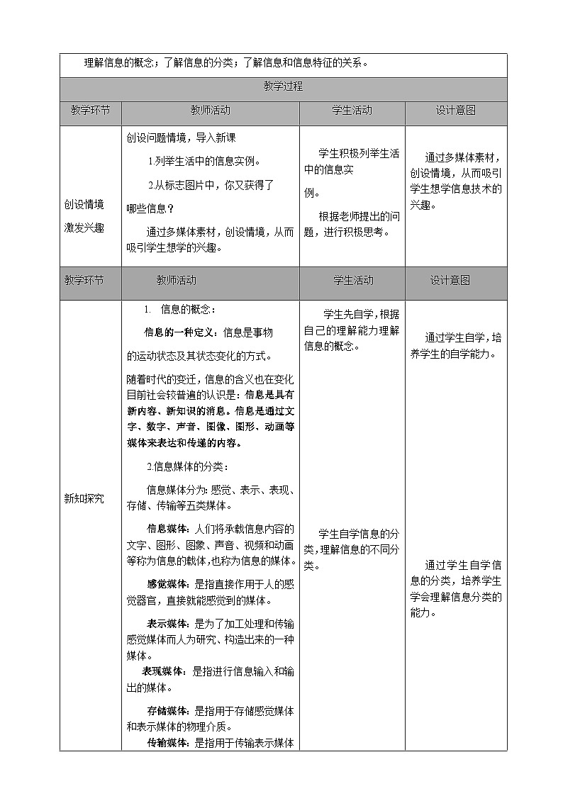 七年级（上）第一章 活动一  认识信息（一课时）教案第2页