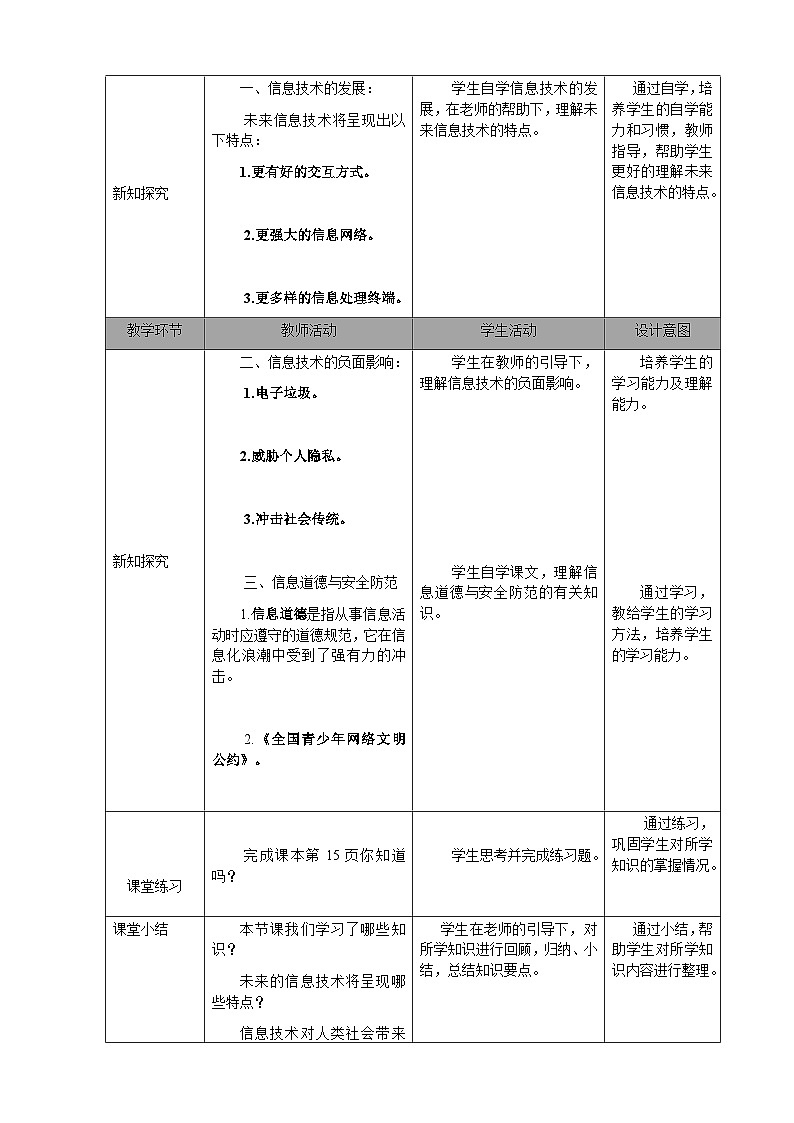 七年级（上）第一章 活动二 认识信息技术（第二课时）教案第2页