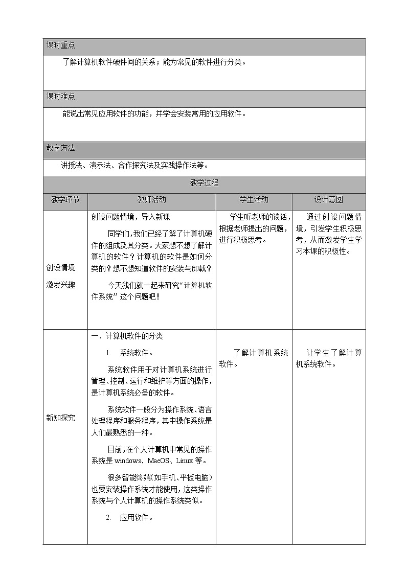 七年级（上）第三章 活动三 计算机软件系统（第一课时）教案第2页
