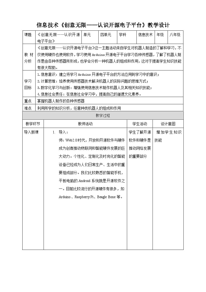 河北大学版信息技术初中第二册 4.1《创意无限——认识开源电子平台》课件+教案+素材01