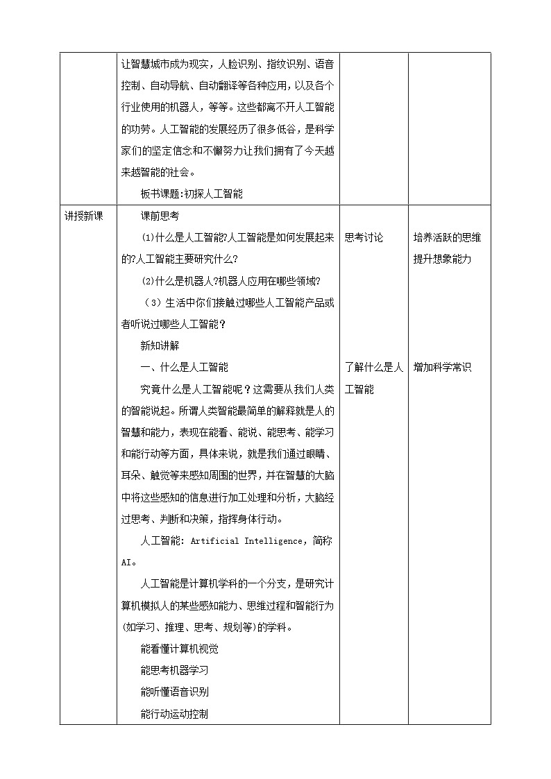 粤高教A版（2021）信息技术九年级 3.1《初探人工智能》教案第2页