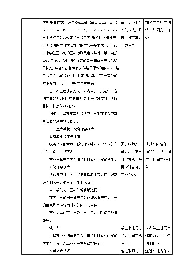 湘教版信息技术七年级下册 第12节 营养午餐研究（一）——编辑与格式化数据表 教案03