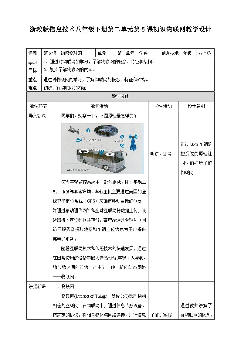 浙教版八年级下册信息技术第5课 初识物联网教案01