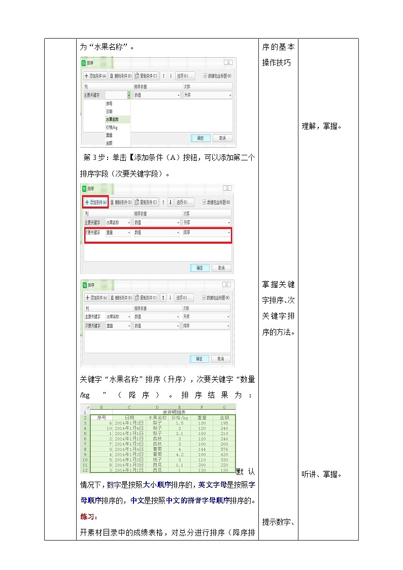 新世纪版七年级下册信息技术 1.4  记录的排序和筛选 教案第2页