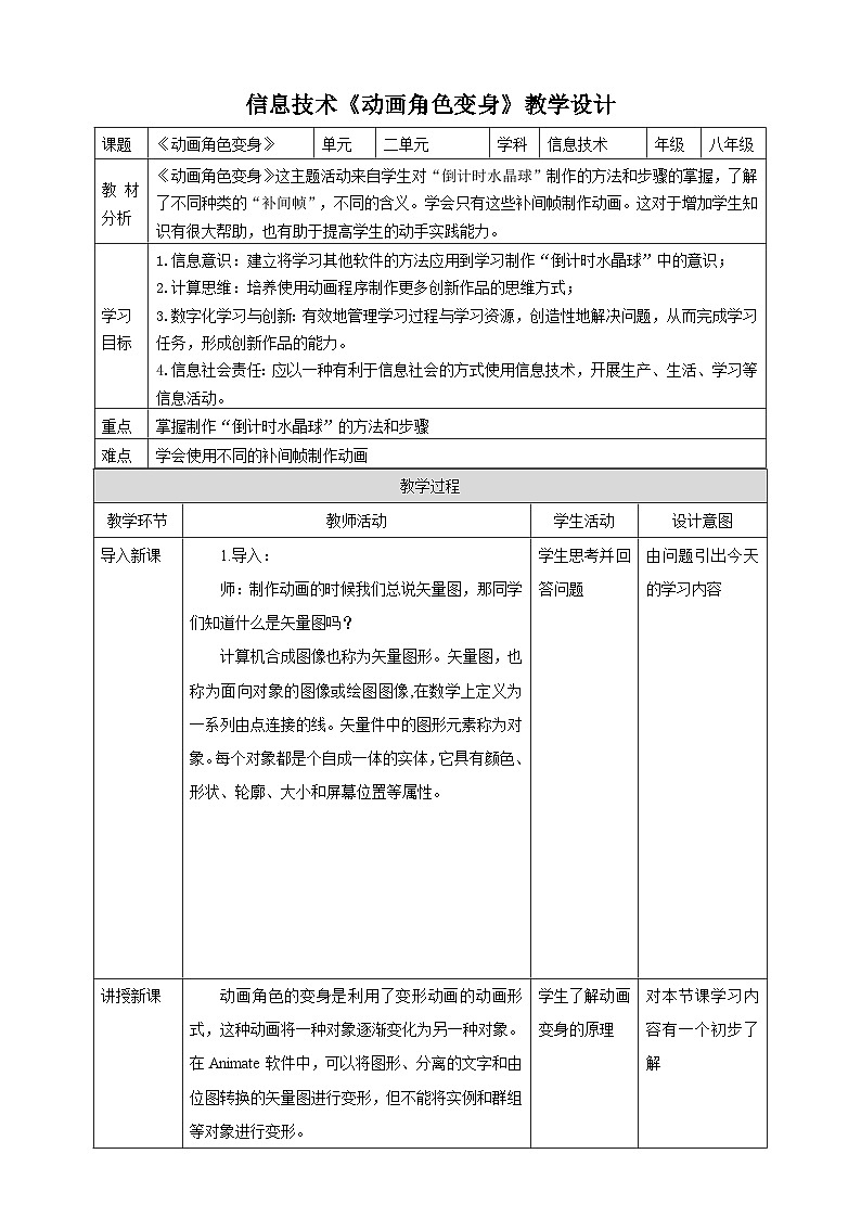 河北大学版信息技术初中第二册 2.4《动画角色变身》课件+教案+素材01